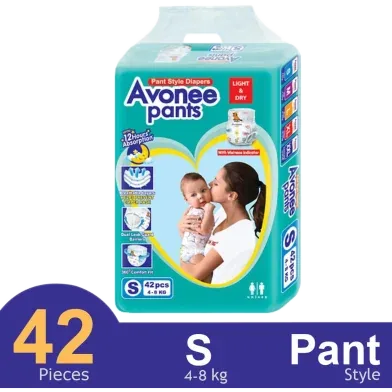 Avonee Pant System Baby Diaper (S Size) (4-8kg) (42pcs) - Rokomari product
